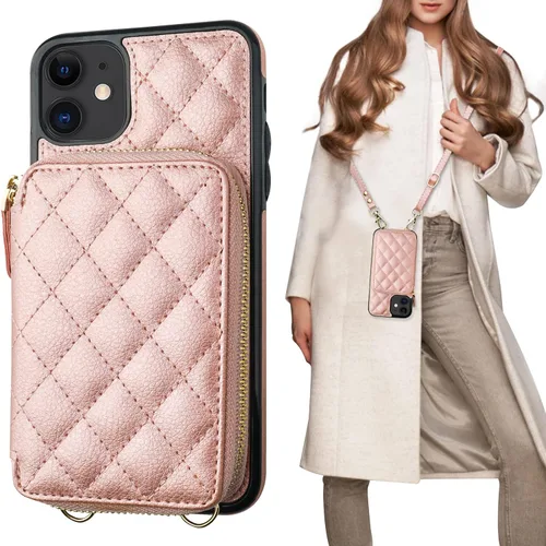Vista 14 de Bocasal Funda tipo cartera tipo bandolera para iPhone 11, color negro