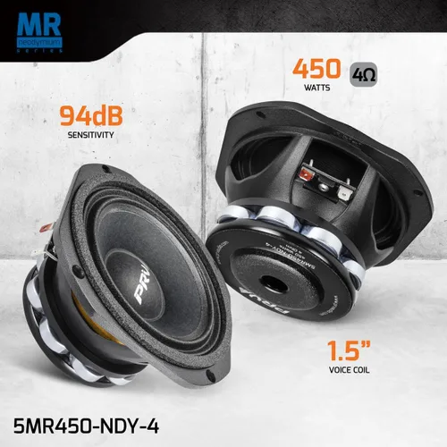 Vista 2 de PRV AUDIO 5MR450-NDY-4, Altavoz de rango medio de 5 pulgadas, imán de neodimio de gama alta, 4 ohmios, 450 vatios, altavoz de audio profesional