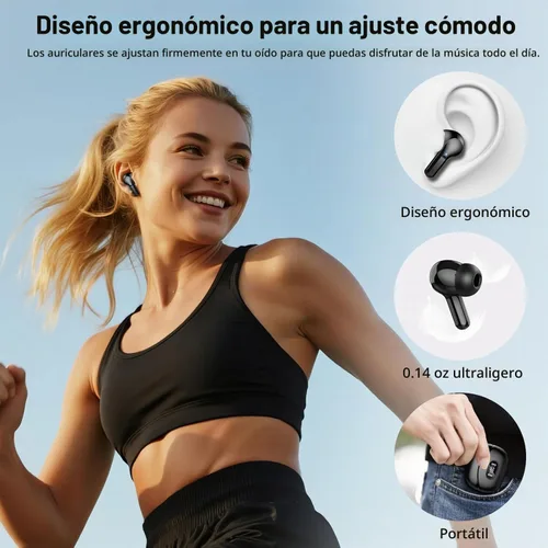 Vista 5 de Auriculares inalámbricos, auriculares Bluetooth 5.4 HiFi Stereo, auriculares con 4 micrófonos ENC con cancelación de ruido, auriculares Bluetooth