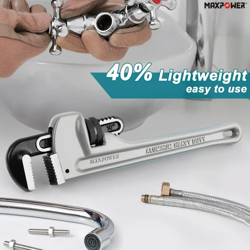 Vista 3 de MAXPOWER Llave de tubo de 10 pulgadas, llave de plomería ajustable de aluminio 40% más ligera