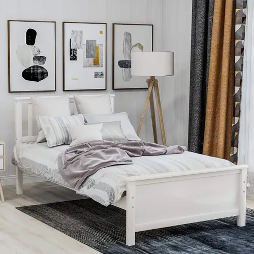 Vista 10 de Harper & Bright Designs Base de cama individual con cabecero y estribo, cama de madera tamaño individual con soporte de listones de madera