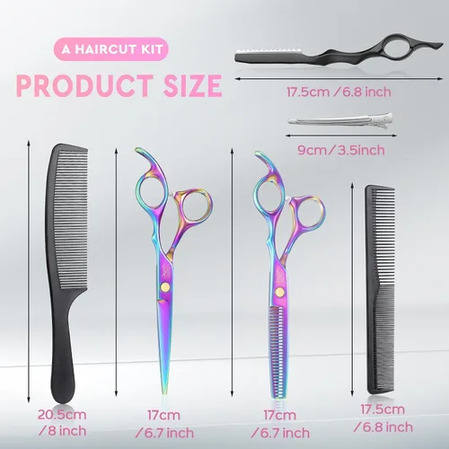 Vista 5 de JASON Kit profesional de tijeras de corte de pelo de 10 piezas, tijeras texturizadoras con 30 dientes, tijeras rectas para peluquería, peluquería
