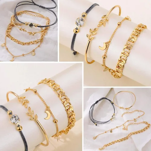 Vista 6 de 17IF 6 Pack Dainty Boho Gold Silver Chain Bracelets Set for Women Girls Stackable Chunky Multipack Layered Bangles Adjustable Flat Cuff Cuban Punk