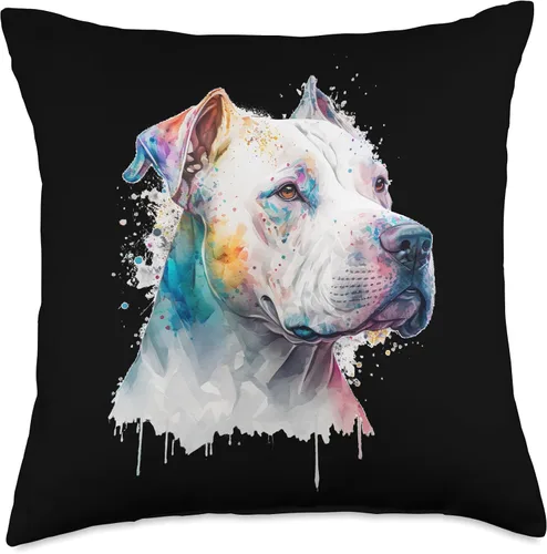 Vista 4 de Dogo argentino gift for dog mom women Cojín colorido de acuarela Splash Art Dogo Argentino, 16 x 16 pulgadas, multicolor