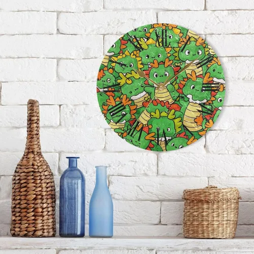 Vista 3 de cartoon Cute Chinese Dragon Green 10 Inch Round wall clock decor non ticking Decor for Classroom Hotel reloj para pared