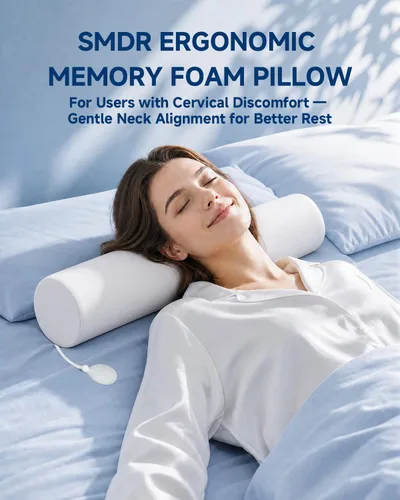 Vista 8 de SMDR Almohada cervical ajustable para el cuello para aliviar el dolor, almohada cervical de espuma viscoelástica con soporte de cojín de aire