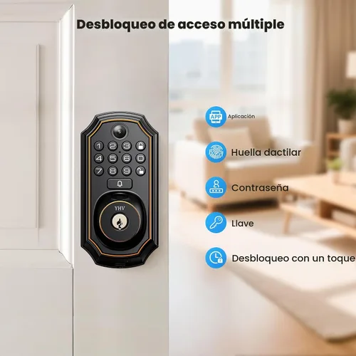 Vista 2 de YHV Cerrojo inteligente con cámara, cerradura WiFi de huella digital para puerta delantera