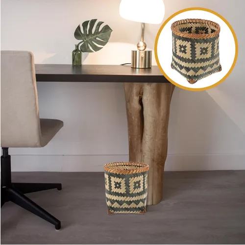 Vista 3 de Wakauto Cesta de basura tejida de bambú multifuncional, cesta de almacenamiento ecológica compacta para baño, dormitorio, sala de estar