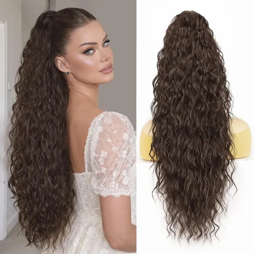 Vista 23 de Extensión de cola de caballo con cordón, extensión de cola de caballo larga y rizada para mujeres negras, extensiones de cabello negro de 26