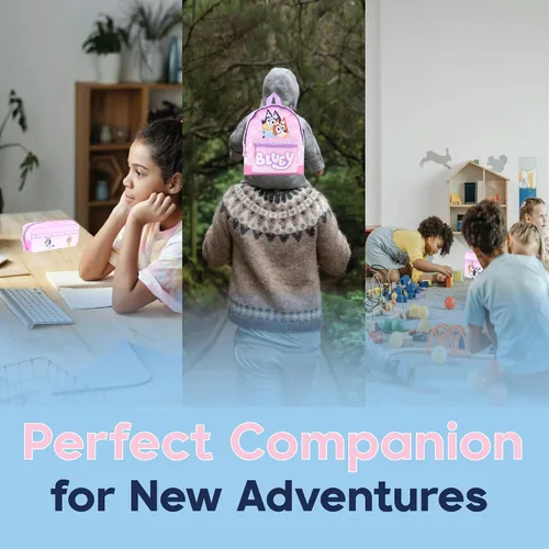 Vista 7 de Mochila Bluey para niñas, color rosa, juego de 3 piezas con lonchera y estuche para lápices