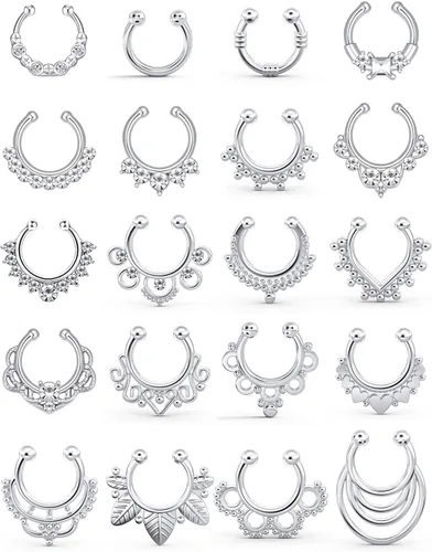 Vista 10 de SCERRING Aros falsos para tabique nasal, circonita cúbica transparente, no perforada, gancho para nariz, septum, piercing para el cuerpo, joyería