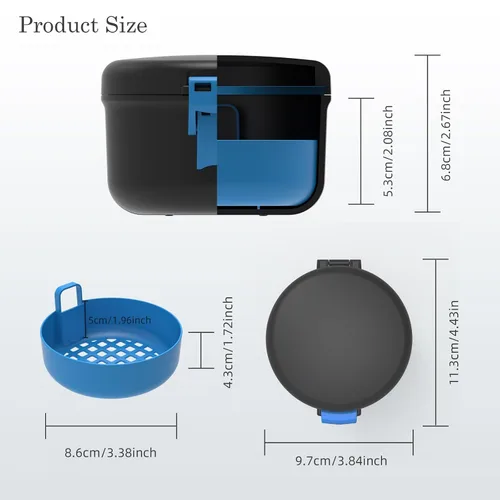 Vista 2 de BVN Taza de baño de dentadura a prueba de fugas para viajes, taza de dentadura para remojar dentaduras, estuche de limpieza retenedor con colador