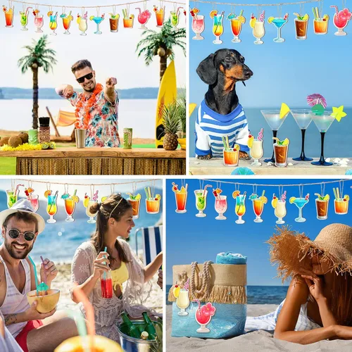 Vista 6 de Geelin - 36 adornos colgantes de madera de verano para árbol de Navidad en julio, mini decoraciones de árbol hawaiano, playa, colgante de madera