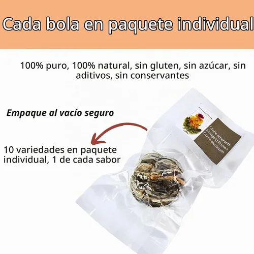 Vista 4 de Juego de regalo de té floreciente, 10 variedades únicas de bolas de té floreciente, VitalForest Envase individual hecho a mano de té verde