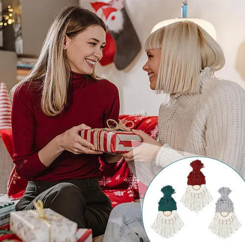 Vista 8 de FREEBLOSS Juego de 6 gnomos de Navidad de macramé de Papá Noel, kit de macramé de Papá Noel para decoración de árbol de Navidad, gnomos colgantes