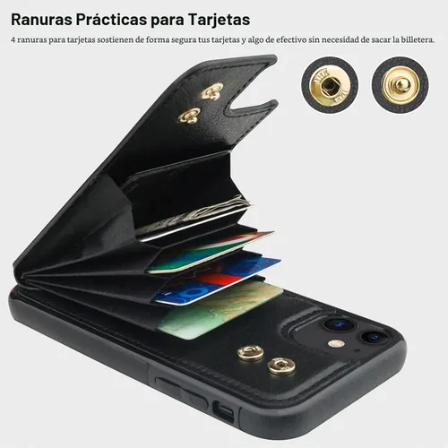 Vista 4 de Folosu Funda compatible con iPhone 11, cartera con tarjetero y rotación de 360°, soporte de anillo de dedo con función atril, bloqueo RFID, piel