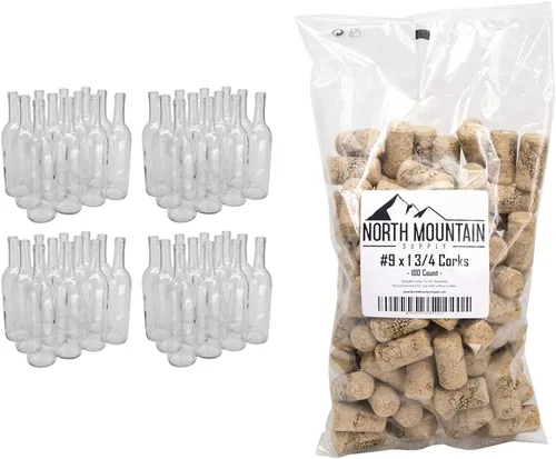 Vista 6 de North Mountain Supply Botella de vino Burdeos de vidrio de 25.4 fl oz, acabado de corcho de fondo plano, 48 botellas y bolsa de corchos de vino