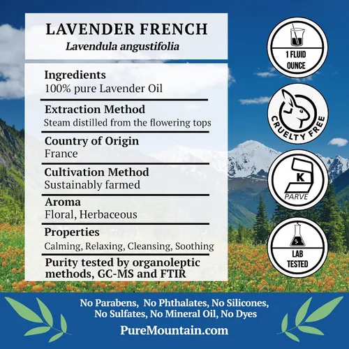 Vista 2 de Aceite esencial francés de lavanda (Lavendula Angustifolia), puro natural y kosher, botella de 1 onza líquida