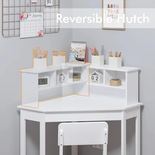 Vista 5 de UTEX Escritorio para niños, juego de escritorio de esquina y silla, mesa de estudio para niños con almacenamiento y gabinete para uso escolar