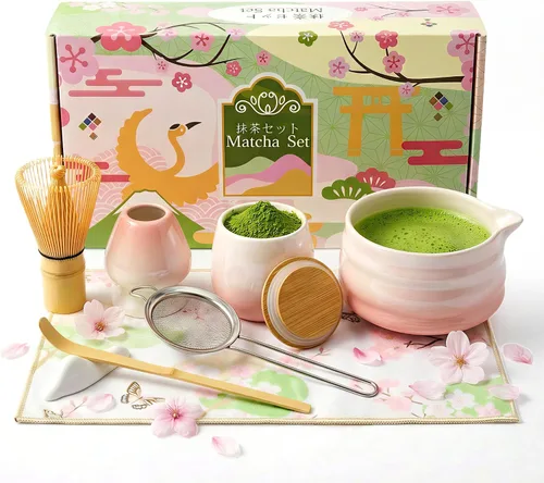 Vista 3 de Gifts for Women, Pink Matcha Set for Tea Lovers with Bowl and Caddy Verde