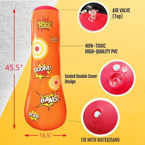 Vista 3 de Novelty Place Saco de boxeo inflable para niños – 4 pies de alto – Juguete de golpear y rebotar de nuevo para niños y niñas, fitness y alivio