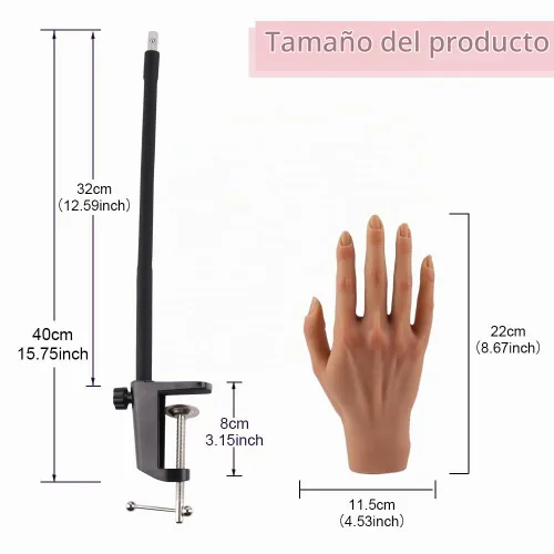 Vista 5 de Mano de práctica de silicona para uñas acrílicas, manos de maniquí para práctica de uñas con soporte ajustable, mano falsa de tamaño real para uñas