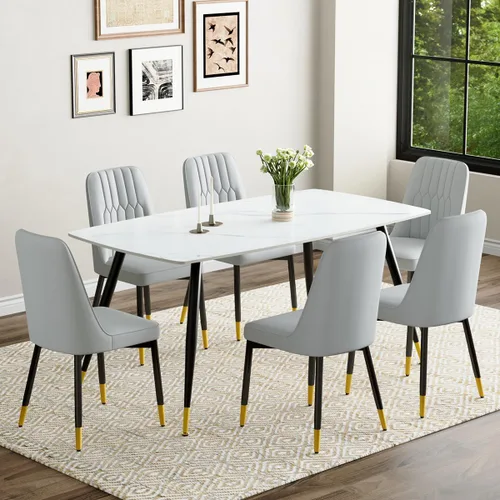 Vista 41 de Juego de 4 mesas de comedor negras para mesa de comedor de 4,50 pulgadas para 4, sillas de cocina de piedra sinterizada, fácil de montar, adecuado