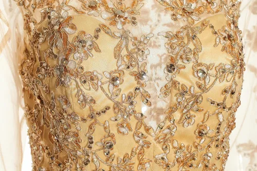 Vista 3 de Vestido formal de graduación bordado ilusión de manga larga para mujer