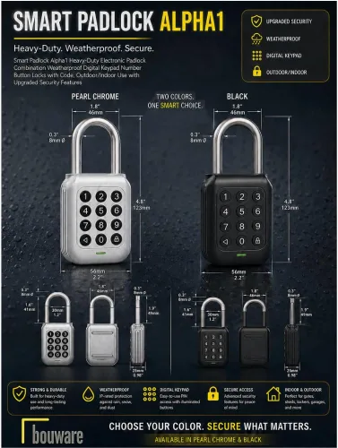 Vista 7 de Smart Padlock Alpha1 - Candado electrónico resistente, resistente a la intemperie, teclado digital, cerradura de botón con código, uso en exteriores