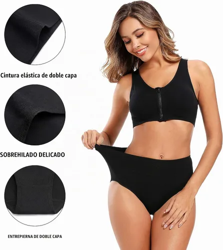 Vista 3 de Molasus Ropa interior de algodón para mujer de cintura alta, cobertura completa, bragas para mujer (talla regular y grande)