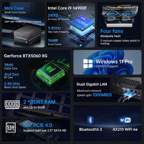 Vista 3 de msecore Mini PC - Core i9-14900F, 32GB RAM, 1T SSD, RTX 5060 8GB