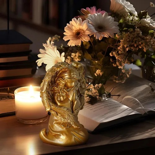 Vista 6 de INLOMEM Figura de ángel rezando, figura esculpida pintada a mano, estatua de alas de ángel para decoración del hogar o jardín, regalos de primera