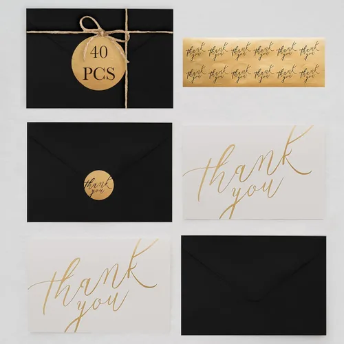 Vista 6 de Tarjetas de agradecimiento con sobres y calcomanías, 40 tarjetas de notas en blanco de 4 x 6 pulgadas, juego a granel para pequeñas empresas, bodas