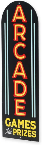 Vista 2 de Cartel de metal arqueado de juegos y premios de arcade – Cartel arcade vintage para sala de juegos, cueva de hombre o habitación de adolescentes