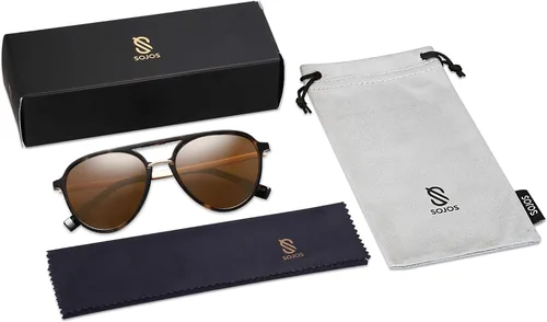 Vista 6 de SOJOS Retro Aviator Polarized Sunglasses for Women Men Double Bridge Ladies Shades SJ2078