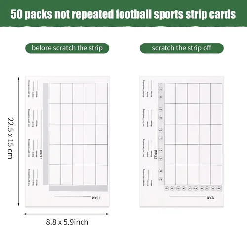 Vista 2 de ABURRORI 50 fichas cuadradas de fútbol, boletos de juego, Super Bowl Deportes, 25 tarjetas cuadradas de fútbol para piscina, caja de deportes