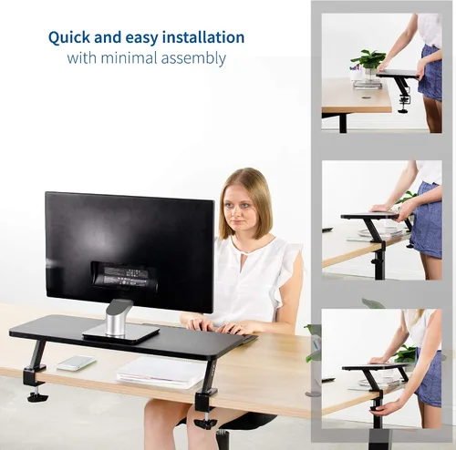 Vista 4 de VIVO Estante de escritorio ergonómico pequeño de 26 pulgadas, soporte elevador para monitor de computadora, organizador de escritorio con capacidad
