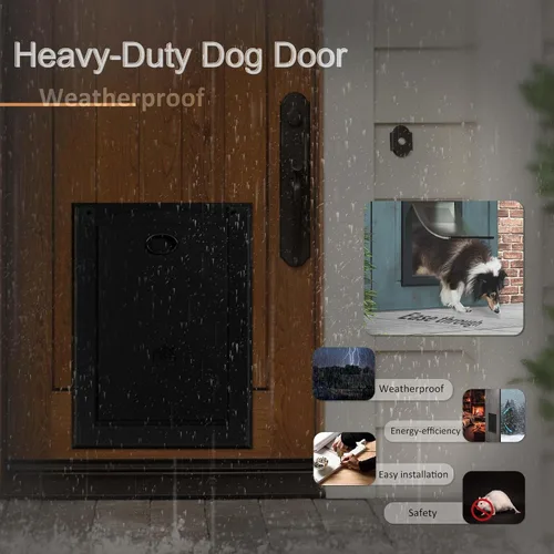 Vista 6 de [Classicmacher] Puerta para Perro de Servicio Pesado con Panel de Bloqueo Deslizante Doble, Puerta Grande de Aluminio para Perro para Puerta