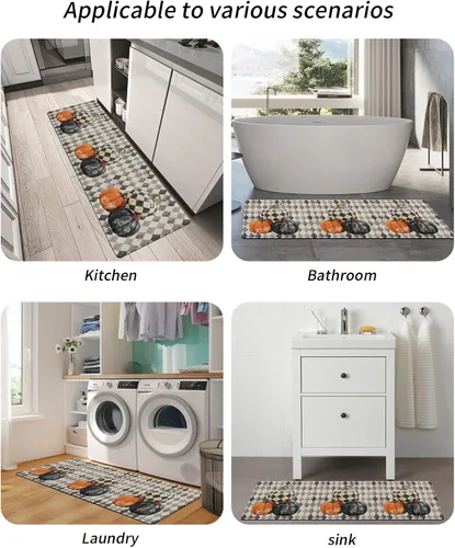Vista 6 de Tapete de baño con diseño floral de calabazas para bañera, antideslizante, de secado rápido y absorbente, de tierra de diatomeas, tapete