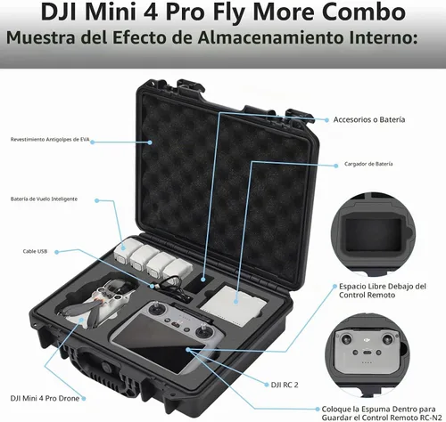 Vista 2 de Mini 4 Pro Case - Estuche portátil profesional de viaje rígido para DJI Mini 4 Pro Fly More Combo y accesorios para drones