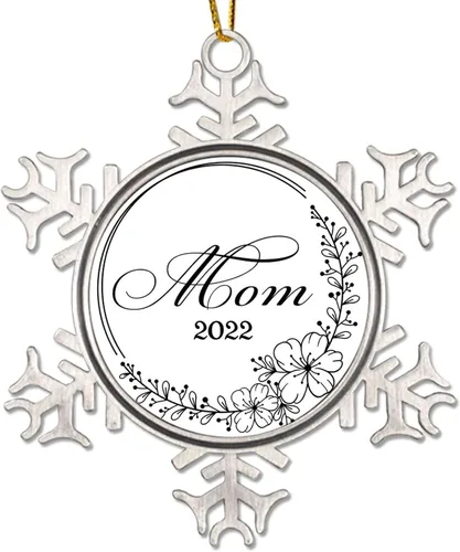 Vista 9 de Adorno colgante de Navidad promocionado para abuelo, adornos de Navidad de copo de nieve de metal, decoración de árbol a hogar para la primera