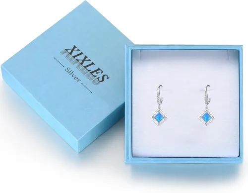 Vista 7 de Aretes colgantes de plata de ley, turquesa, ópalo, piedra lunar, aretes colgantes para mujeres y niñas, hipoalergénicos, aretes colgantes