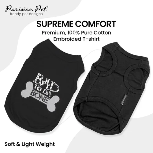 Vista 2 de Parisian Pet - Camiseta bordada para perros y gatos, con texto en inglés Bad to da Bone, XS