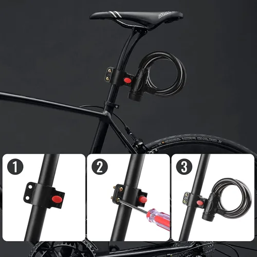 Vista 5 de Candado de bicicleta, [4 pies/3.9 ft] Diyife - Candados de cable para bicicleta con 2 llaves, resistente a la intemperie, cable de seguridad