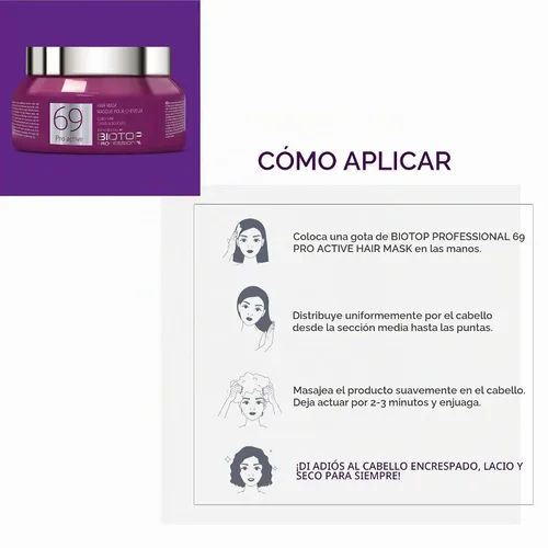 Vista 4 de Biotop Professional 69 Pro Active Hair Mask para tipos de cabello rizado y ondulado, 11.8 oz