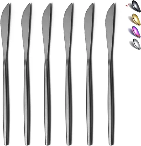 Vista 8 de HOMQUEN Cuchillos de cena, 6 piezas, cuchillo de cena de plata mate de acero inoxidable, cuchillo de mantequilla resistente, cuchillos