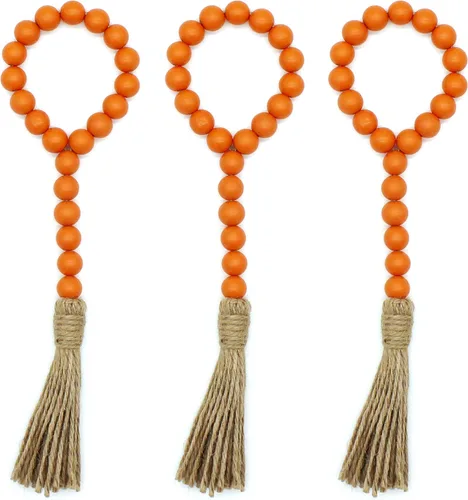 Vista 10 de CVHOMEDECO. Guirnalda de cuentas de madera con borlas, 3 piezas de cuentas rústicas de madera rústica para oración para colgar en la pared para Negro