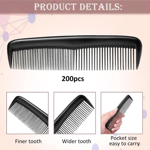 Vista 3 de 200 peines para el cabello a granel, peinetas de bolsillo, peines envueltos individualmente, peine negro de viaje a granel para mujeres, peinetas