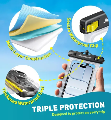 Vista 24 de Hiearcool Funda impermeable IPX8 para iPhone 17/16/15/14 Pro Max, bolsa seca para teléfono celular para artículos esenciales de playa y crucero