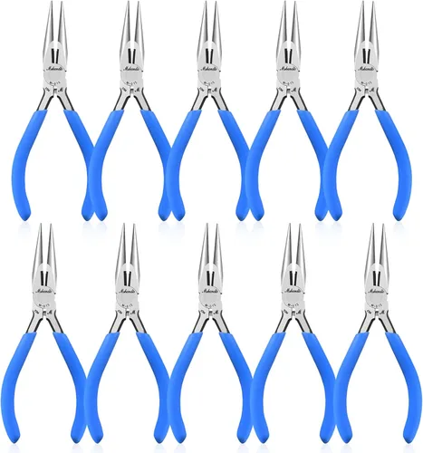 Vista 12 de Alicates de punta de aguja de mandíbula lisa, alicates de punta larga de acero de alto carbono sin dentar de 4.8 pulgadas para fabricación de joyas